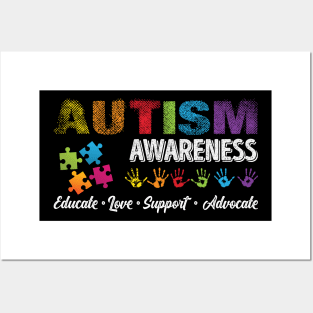 'Educate Love Support Advocate ' Autism Awareness Posters and Art